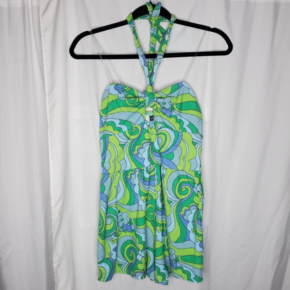 ♤ Wild Fable Halterneck Terry Romper with Keyhole Feature Size XS Blue Green NWT